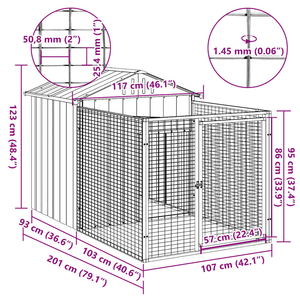 NNEVL Dog House with Run Anthracite 117x201x123 cm Galvanised Steel