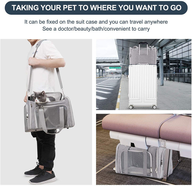 NNEDSZ Grey Portable Pet Travel Carrier Bag - Foldable, Durable, and Comfortable for Small Dogs & Cats 45cmx30cmx30cm