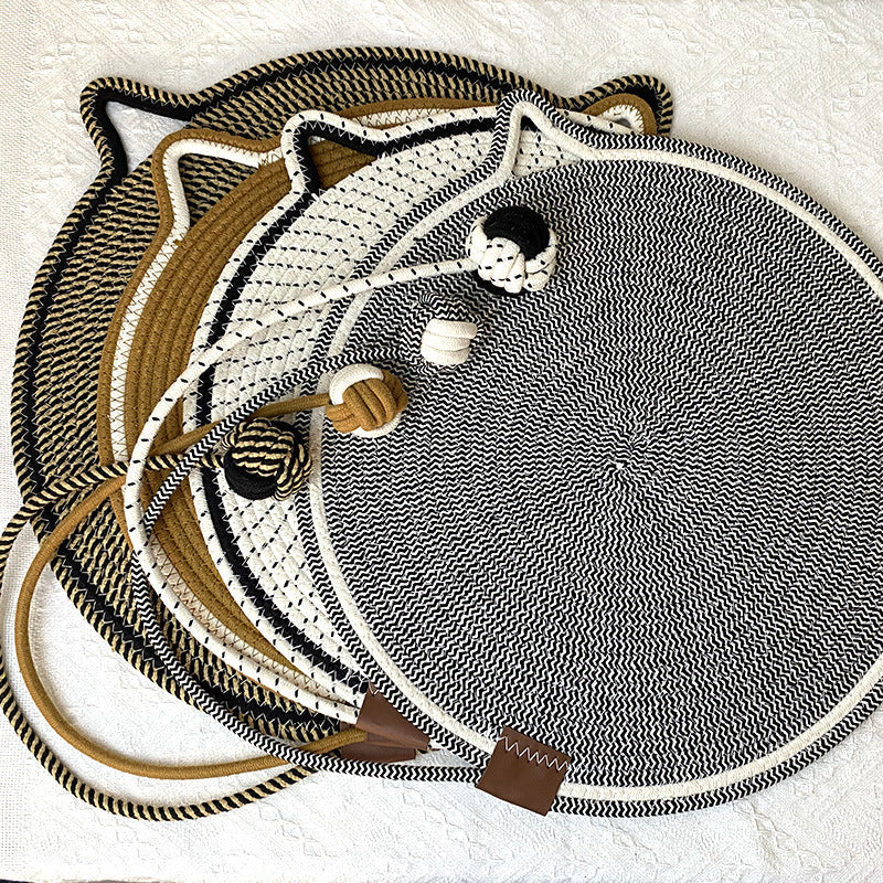 NNEDSZ 3 Pcs Black And Brown Durable Cat Scratching Mat with Attached Toy Ball - Washable and Multi-Functional, Ideal for Cats' Scratching and Sleeping - 50cm Diameter