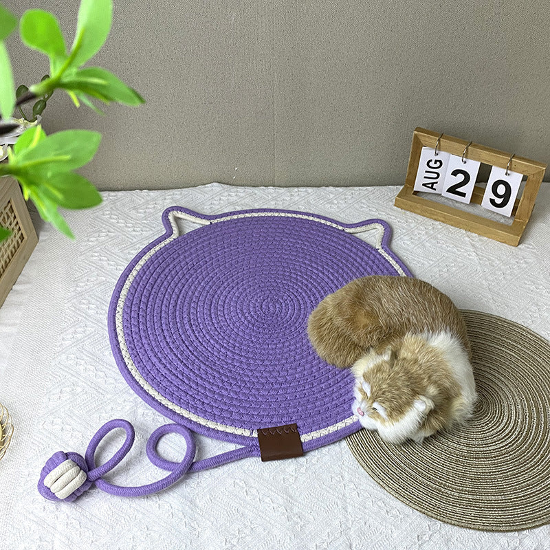 NNEDSZ 3 Pcs Black And Brown Durable Cat Scratching Mat with Attached Toy Ball - Washable and Multi-Functional, Ideal for Cats' Scratching and Sleeping - 50cm Diameter