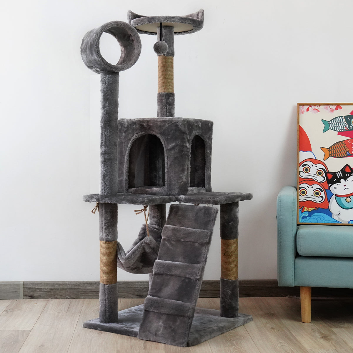 NNEDPE 135cm Cat Tree Scratching Post - Dark Grey