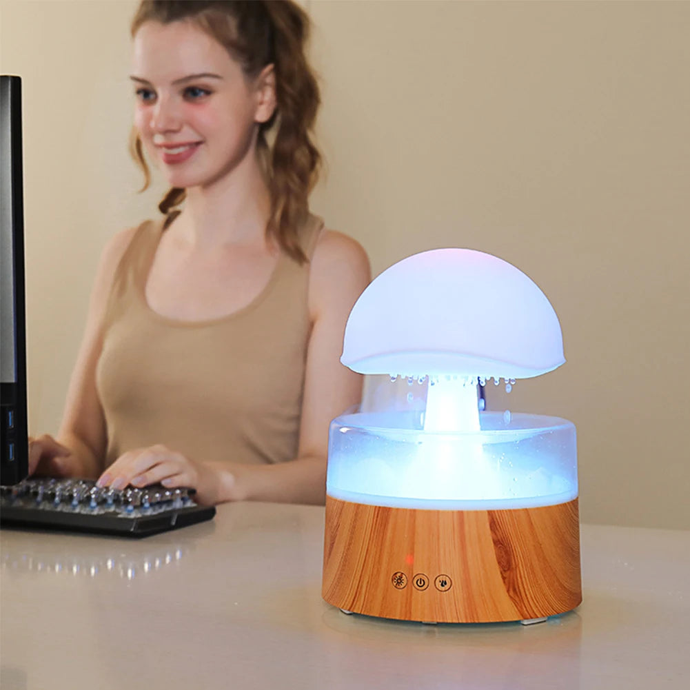 Mushroom Cloud Rain Humidifier Relaxing Raindrop Aromatherapy Machine Ultrasonic Atomization Humidification Colorful Night Light