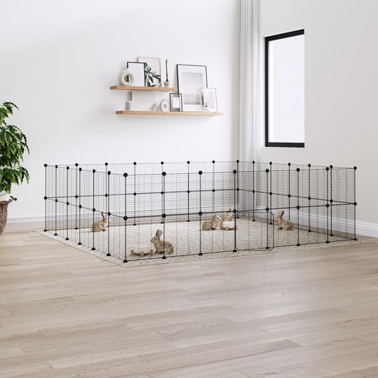 NNEVL 52-Panel Pet Cage with Door Black 35x35 cm Steel-0